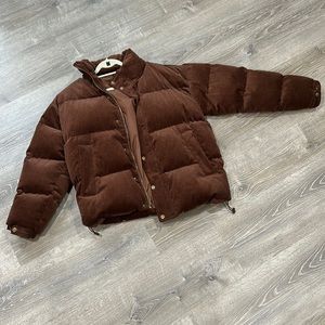 Brown corduroy puffer jacket. Size M
